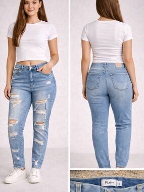 Rue+ Light Blue Distressed Boyfriend Jeans